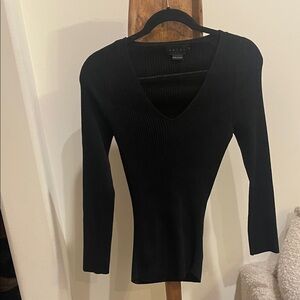 Hatch Black V-Neck Ribbed Sweater